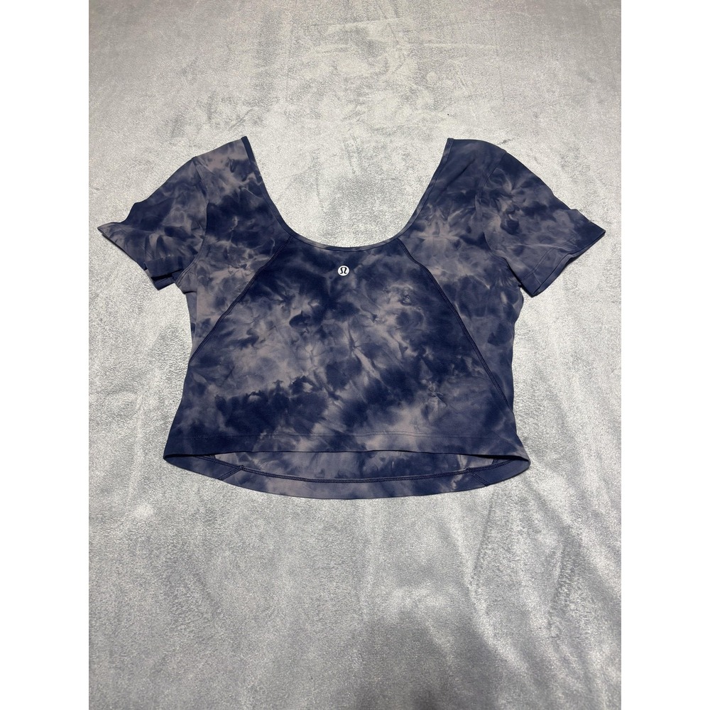 Lululemon Women SZ 8 Align Tee Diamond Dye Lunar Rock True Navy Scoop Neck Crop